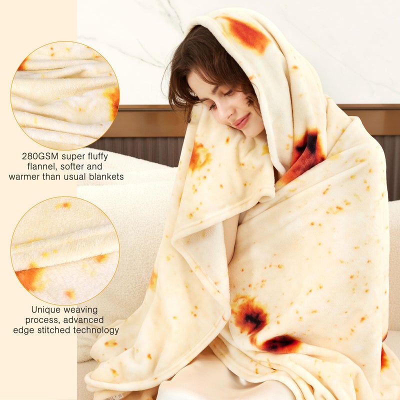 LetsFunny Burrito Tortilla Throw Blanket, 2.0 Double Sided Burritos Taco Tortilla Wrap Blankets for Adults, Giant Funny Realistic Food Blankets, Soft Flannel Round Throw Blanket, Guy Gifts for Kids - Image 3